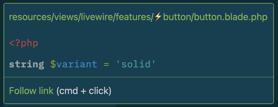 Livewire prop hovering in VS Code